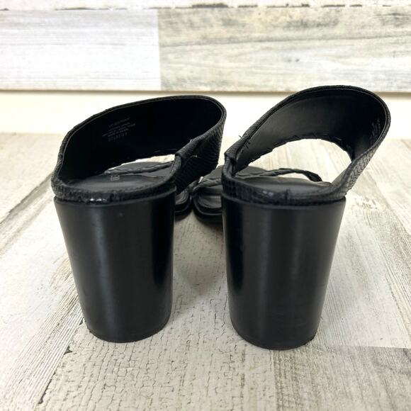 Vince Camuto Women’s 9.5 Kafinny Black Leather Flare block Heel Slip-On Sandals - Picture 4 of 8